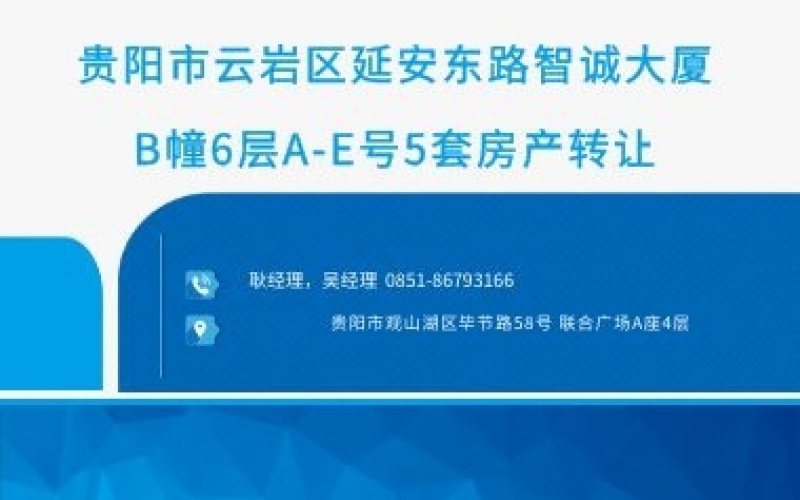 貴陽市云巖區(qū)延安東路智誠大廈B幢6層A-E號(hào)5套房產(chǎn)轉(zhuǎn)讓